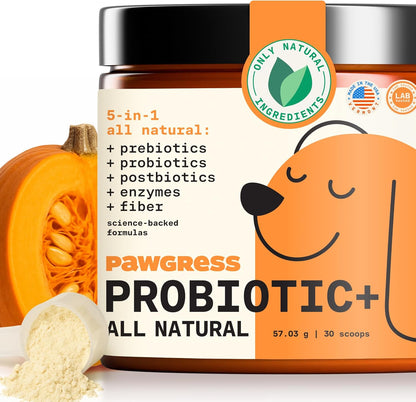 5-in-1 Dog Probiotic Powder – 100% Natural Gut Health Support with Prebiotics, Postbiotics & Enzymes – Crafted by Dog Nutritionist Kayla Kowalski, Made in USA – 30 Scoops