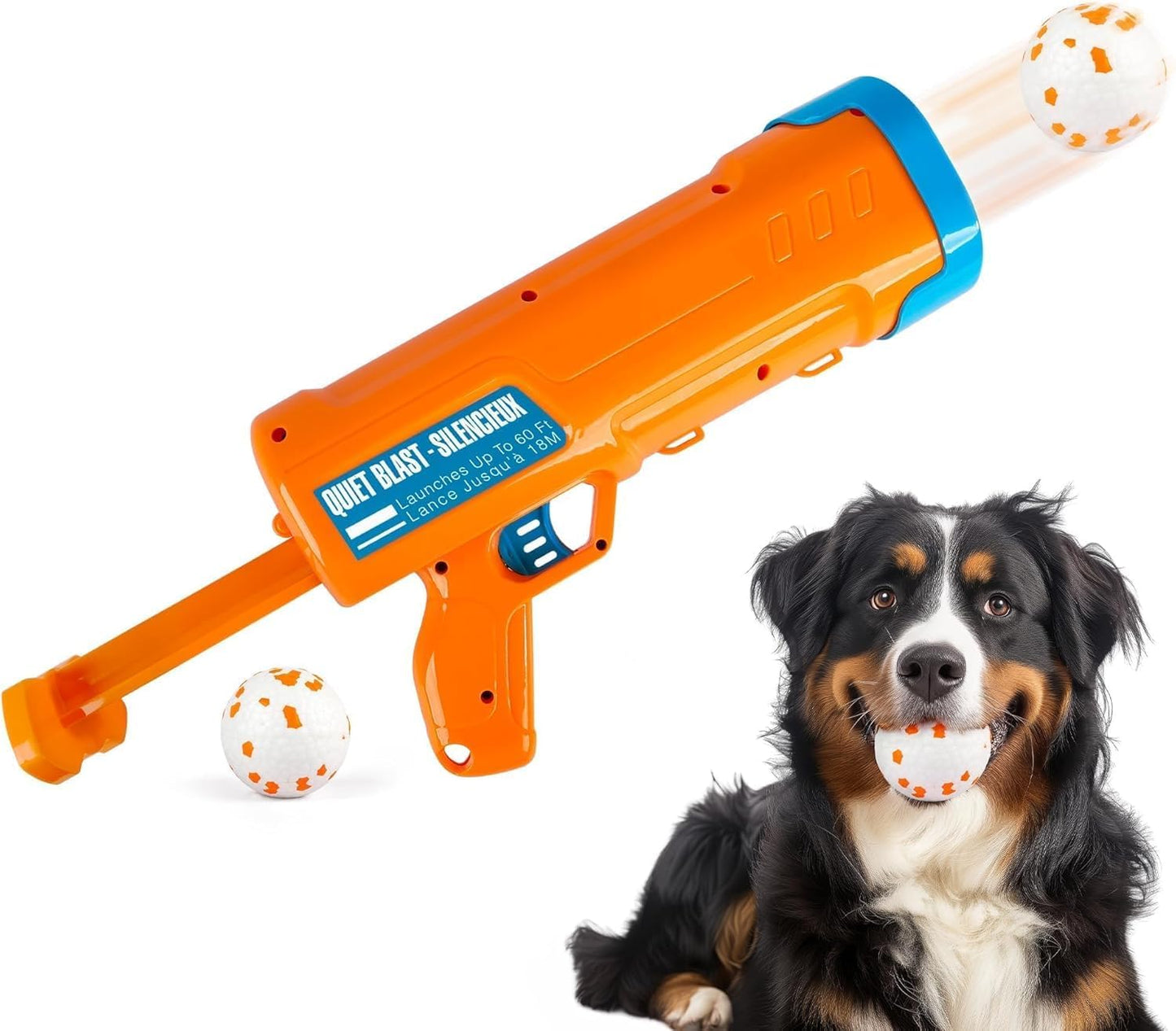 Dog Ball Launcher with 3 ETPU Balls, Interactive Pet Toy Blaster, Ball Thrower for Dogs