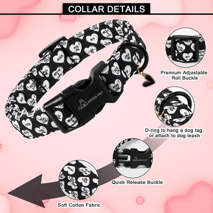 ARING PET Valentine's Day Dog Collar, Cute Black White Heart Puppy Pet Necklace for Small Medium Large Boy Girl Dogs-L