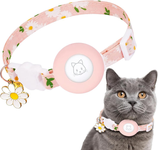 AIITLE Airtag Cat Collar - Detachable Safety Buckle, Comfort-Fit Adjustable Collar for Holidays/Camping (Pink)