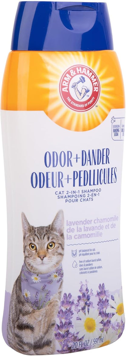 Arm & Hammer 2-in-1 Deodorizing & Dander Reducing Shampoo for Cats, Dander Remover for Dander and Odors, Baking Soda Moisturizes and Deodorizes, Lavender Chamomile Scent, 20 Fl Oz (Pack of 1)