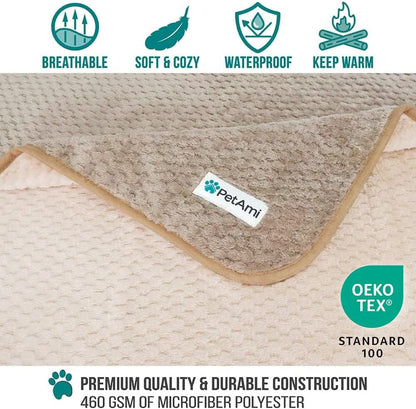 PetAmi Waterproof Dog Blanket, Leakproof XL Pet Blanket for Large Dogs, Furniture Sofa Couch Cover Protector, Fleece Cat Throw Bed Crate Kennel, Reversible Washable Soft Plush, Twin 60x80 Taupe Beige
