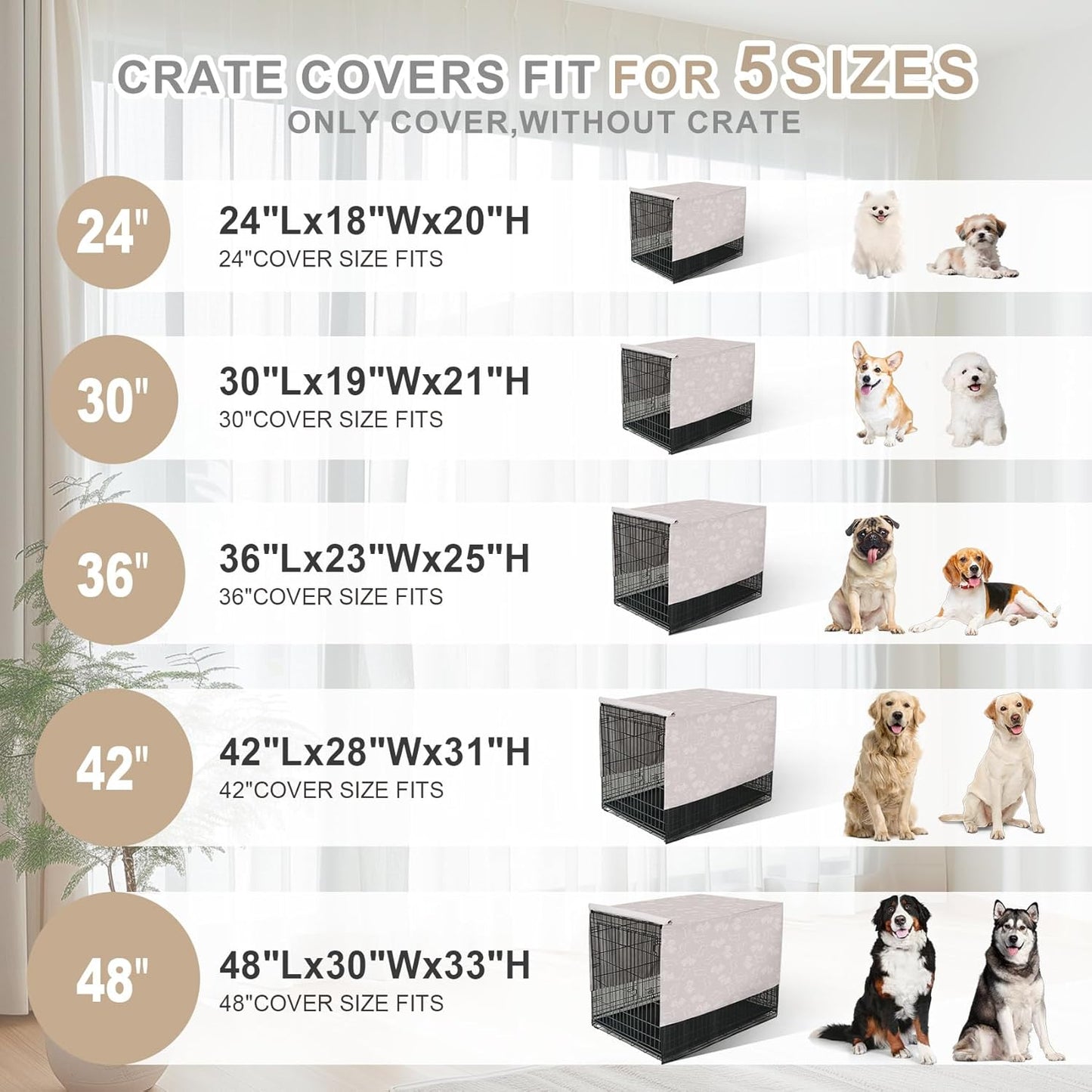 Explore Land Breathable Dog Crate Cover - 4 Sides Mesh Ventilation,Basic Pet Kennel Cover, All Sides Open, Universal Fit for 1 2 3 Doors 48 inches Wire Dog Crate （Dog Print ）