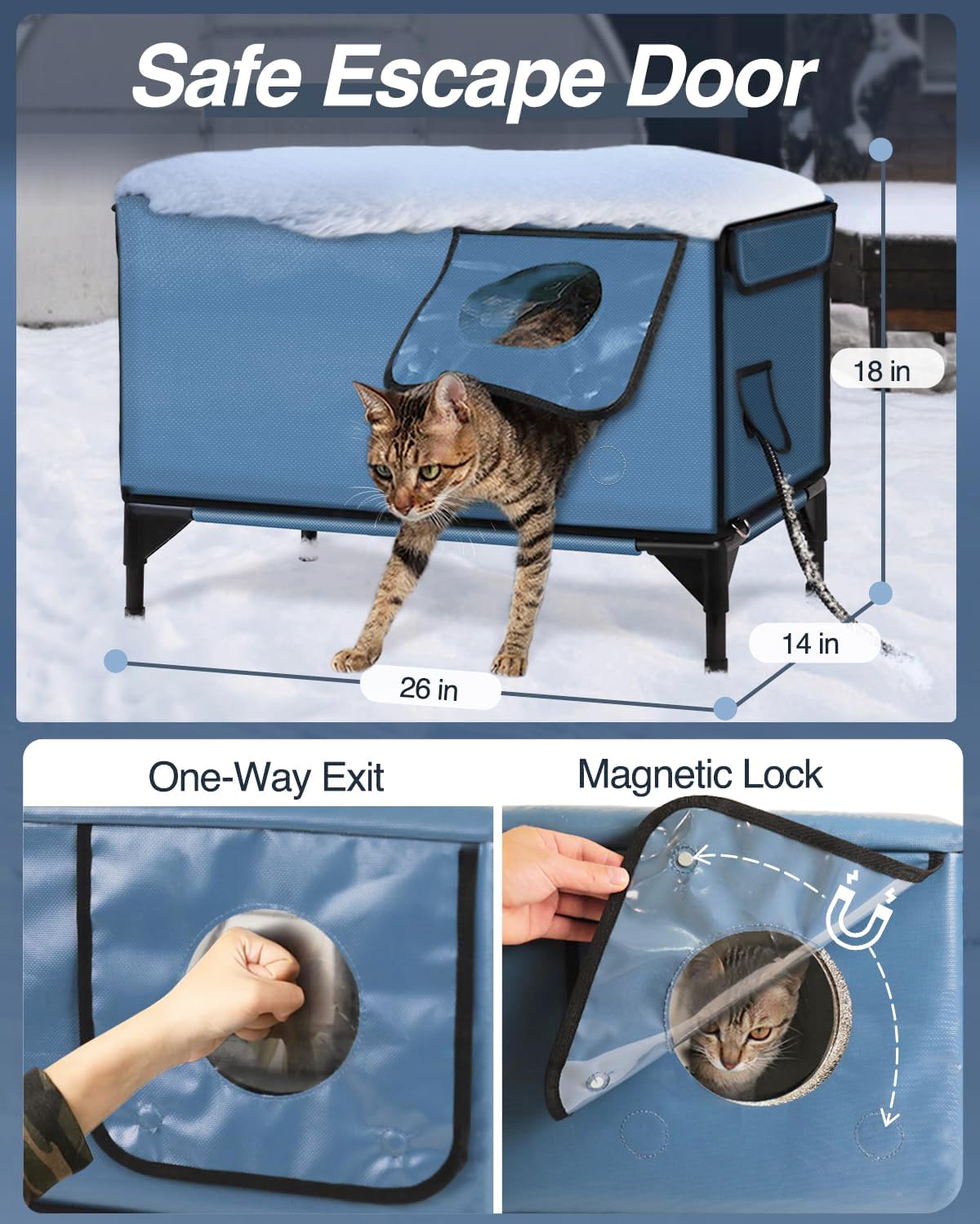 Heated Cat House for Outside Foam Board, Extremely Insulated Outdoor Cat House Escape Door, Weatherproof & Waterproof Awning, Elevated Feral Animal Shelter for Winter