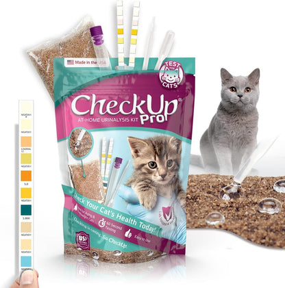 KIT4CAT CheckUp Pro at Home Cat Wellness Test for | Hydrophobic Litter to Collect Urine & 2, 10 Indicators Strips | pH, Protein, Urobilinogen, Glucose, Bilirubin, Ketone, S-Gravity, Blood in Urine