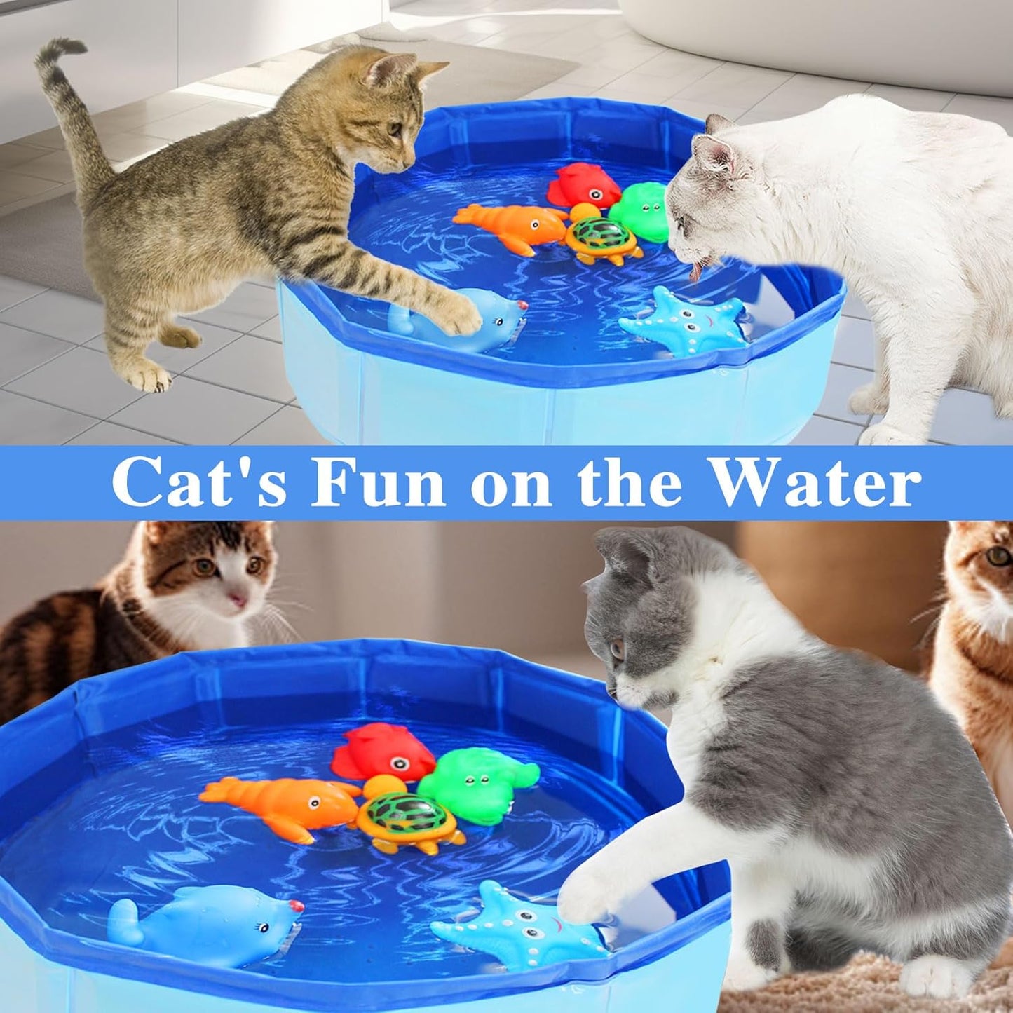Obfuscate Cat Pool Toy,Portable Cat Water Toy with Interactive Fish Toys,Engaging Interactive Cat Toys for Indoor Cats,6 PCS Blue Set for Bored Cats
