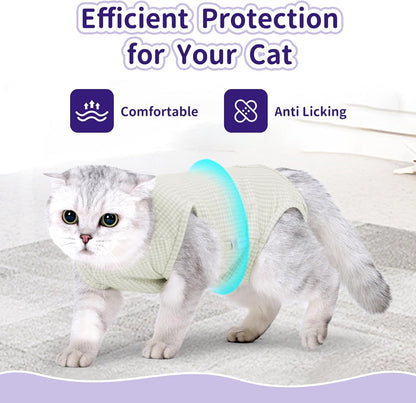 2 PCS Cat Recovery Suit for Female Cats & Kittens, Breathable Spay Surgery Onesie, Abdominal Wound Protection Anti-Licking Suit, E-Collar Alternative