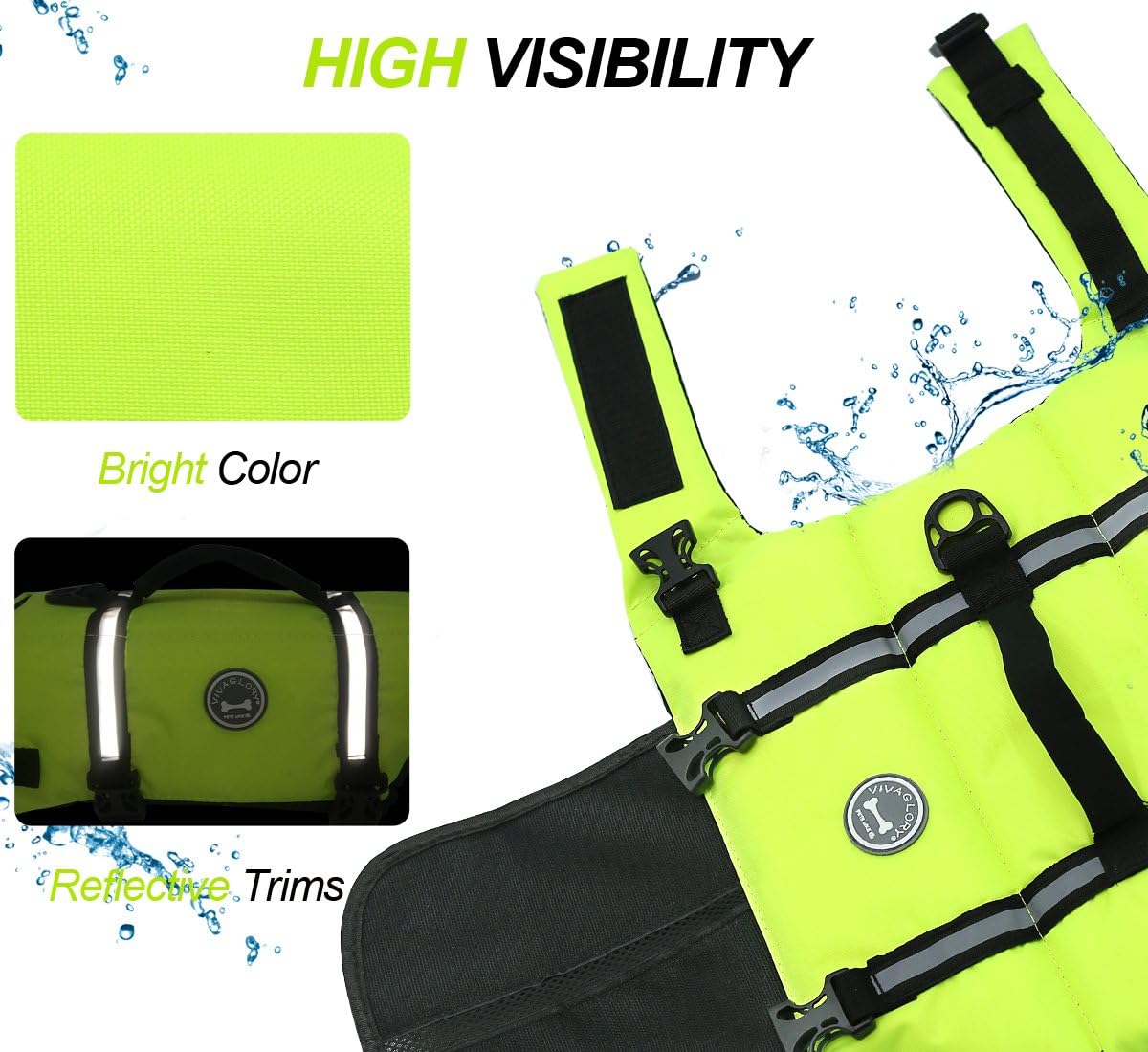 VIVAGLORY Rip Stop Dog Life Vest, Swimming Vest with Handle, Buoyancy for Doggy Puppy, Dog Life Jacket for Swimming & Boating, M, Bright Yellow