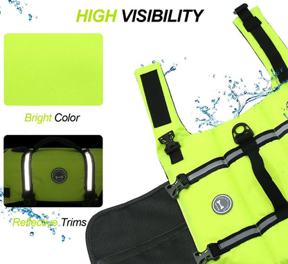 VIVAGLORY Rip Stop Dog Life Vest, Swimming Vest with Handle, Buoyancy for Doggy Puppy, Dog Life Jacket for Swimming & Boating, M, Bright Yellow