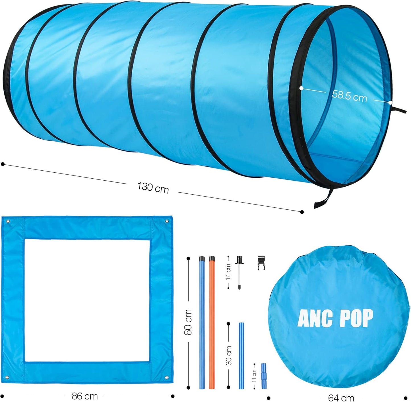 Dog Agility Training Equipment Pet Obstacle Training Course Kit Dog Outdoor Games with Tunnel, Adjustable Hurdle, Pause Box, Toys and Carrying Bag