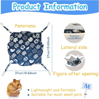 2 Layers Pet Rat Hammock, Double Sided Warm Flece & Linen Hammock for Cage, Hamster Guinea Pig Ferret Chinchilla Small Animal Bed, Hanging Hideout Swing Cage Accessories