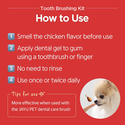 JAYU PET Tooth Brushing Kit - Dental Gel 1EA + Dental Care Brush 1EA | Dog Cat Toothbrush Set, Dental Oral Care Kit