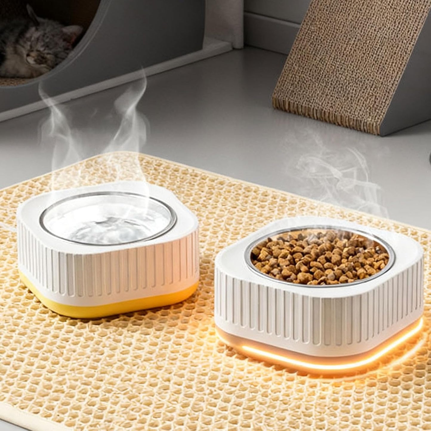 Heated Water Bowl,Heated Water Bowl for Pets – Outdoor Thermostatic Control Pet Dish with Chewproof Cord, Keeps Water Drinkable in Winter for Dogs, Cats & Chickens (Yellow)