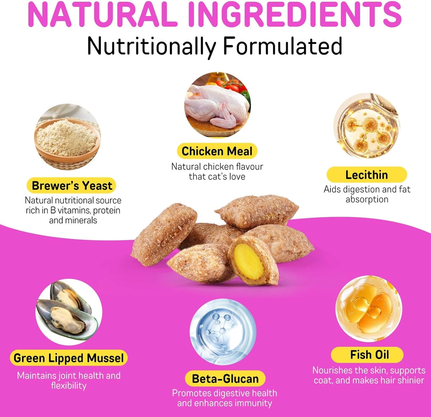 Cat Vitamins Chews, 15 in 1 Cat Multivitamin Treats for Health, Immune, Joint Support, Skin & Coat, & Digestion, Vitamins with Taurine, Omega-3s & Probiotics, Chicken (30 Day Supply)