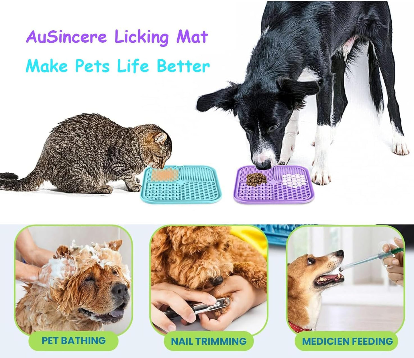 Lick Mat for Dogs and Cats, 7.9inch Licking Pad with Suction Cups, Slow Feeder Pet Bowls for Training and Bathing Grooming Large 4Pack