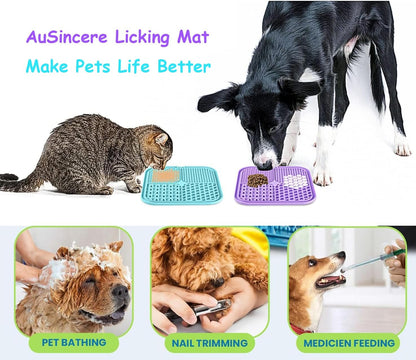 Lick Mat for Dogs and Cats, 7.9inch Licking Pad with Suction Cups, Slow Feeder Pet Bowls for Training and Bathing Grooming Large 4Pack