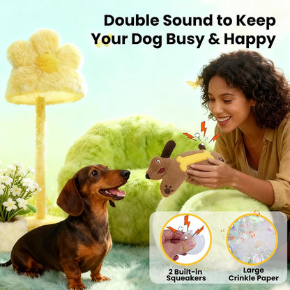 HGB Plush Squeaky Dog Toy- Crinkle Dachshund Puppy Toys for Small Medium Large Breeds, Interactive Stuffed Pet Toy for Teething Chewing Fetch to Keep Them Busy & Anxiety Relief