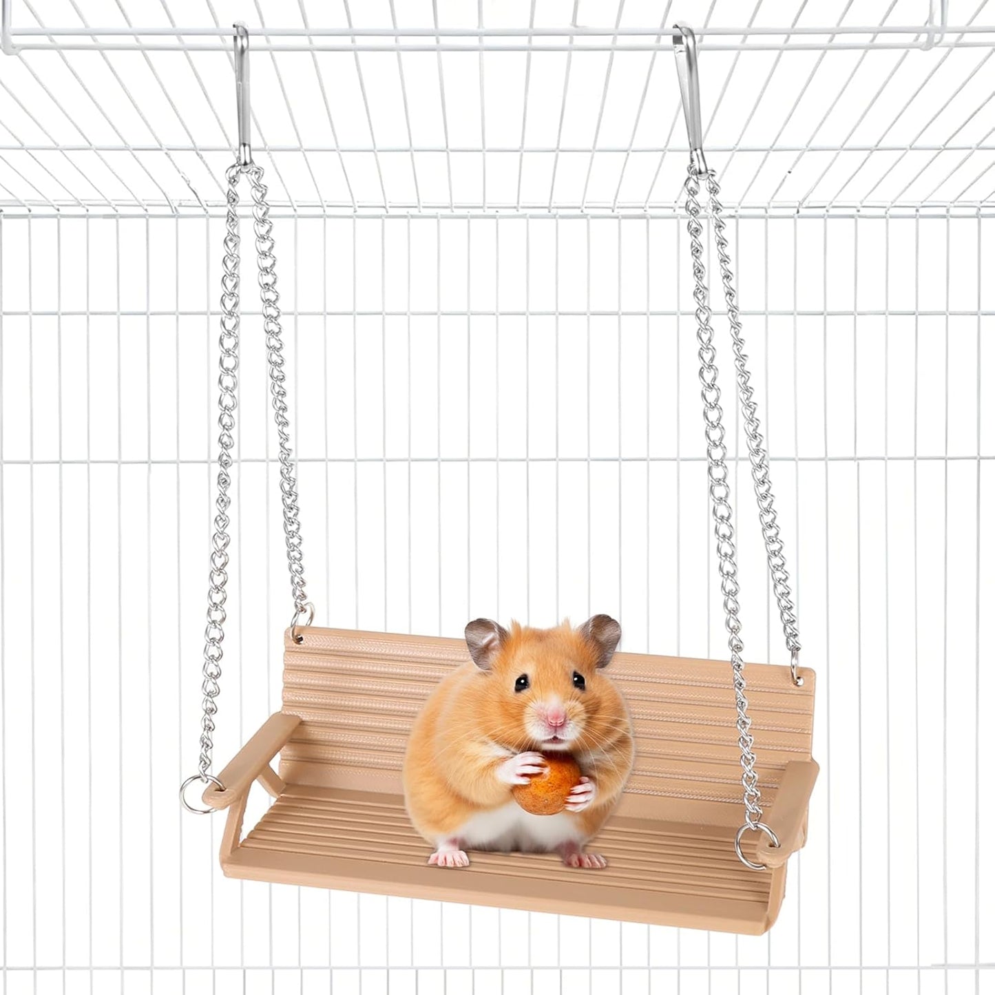 Wooden Chinchilla Hammock with Metal Hooks, Indoor Cage Bench Swing,Hanging Rest Stand & Exercise Toy, Small Animal Cage Accessories for Chinchillas, Rabbits, Guinea Pigs