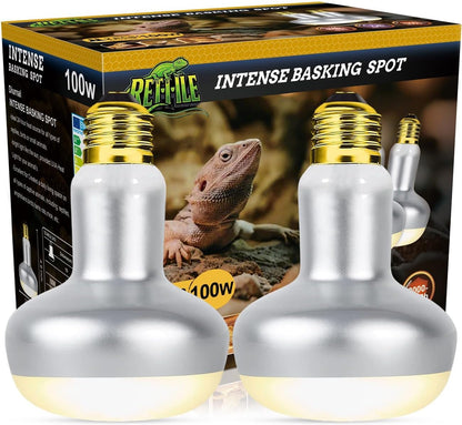Reptile Heat Lamp 100W, 2 Pack Intense UVA Basking Light Bulbs, Flat-Base Heat Emitter, Heat Lamp Bulb for Reptile Chick