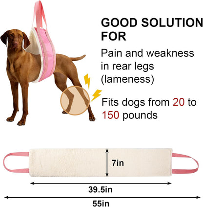 20-150lb Dog Sling for Large Dogs Hind Leg Support, Hevy Duty Portable Dog Lift Harness for Back Legs, Dog Hip Harness Large Breed, Pink, Large