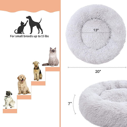 Cat Beds for Indoor Cats - Cat Bed Washable 20/24 inches, Dog Beds for Small Medium Dogs, Anti Anxiety Round Fluffy Plush Faux Fur Pet Bed, Thick Bottom (Light Grey, Medium)