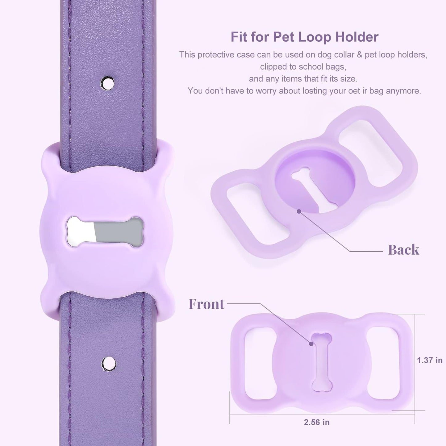 Airtag Leather Dog Collar for Small Medium Large Dog Adjustable Soft Padded Air Tag Puppy Collar Heavy Duty Metal Buckle Collar with Anti-Lost Airtag Holder Protective Case,XS,Purple