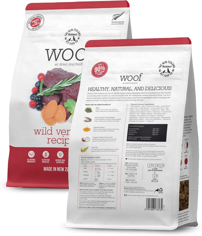 Woof Dog Food Bundle – Freeze Dried & Air Dried Wild Venison Recipe (1.76 oz Freeze Dried & 26.5 oz Air Dried), High Protein Dog Food Topper, Mixer, or Treat, All Life Stages