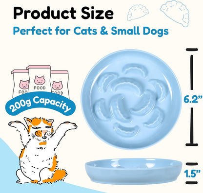 Unbreakable Slow Feeder Bowl for Cats and Small Dogs - Set of 3 Melamine Puzzle Cat Plates for Wet & Dry Food- Whisker Friendly & Dishwasher Safe & Non Slip Design (Blue + Green +White *3, 6.3''W)