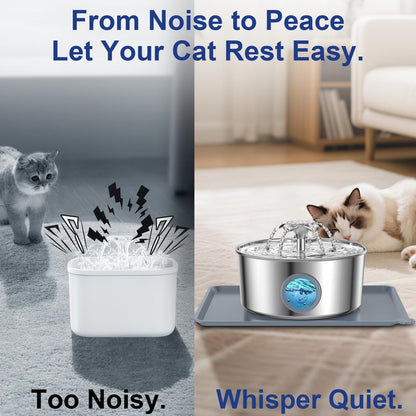 LucidShine 108oz/3.2L Stainless Steel Cat Water Fountain with 4 Replacement Filters, Ultra Quiet Automatic Pet Water Dispenser, Dishwasher Safe Metal Bowl for Cats & Dogs