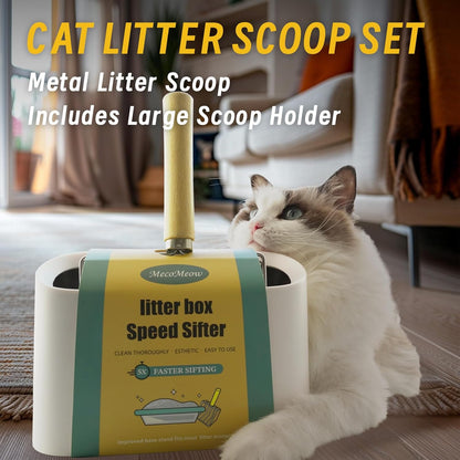 Cat Litter Scoop with Holder-Speed Sifter Litter Box Scooper Captures All Clumps - Kitty Metal Scooper, Kitty Litter Sifting Shovel Comfy Handle,Heavy Duty Speed Sifter,for Litter Box