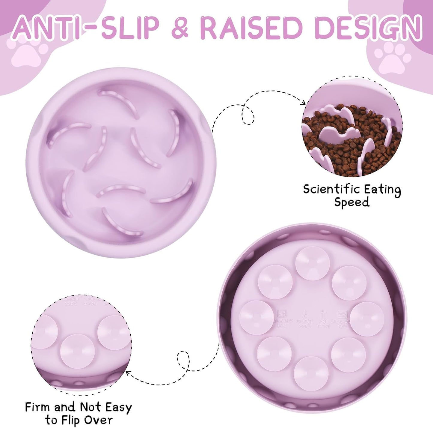 Slow Feeder Dog Bowls, Silicone Large Dog Plates for Food with Non-Slip, Cats Eating Dogs Bowl with Spiral Maze Design, Dogs Food Slow Feeder Bowl Dishes for Indoor and Outdoor (Purple)