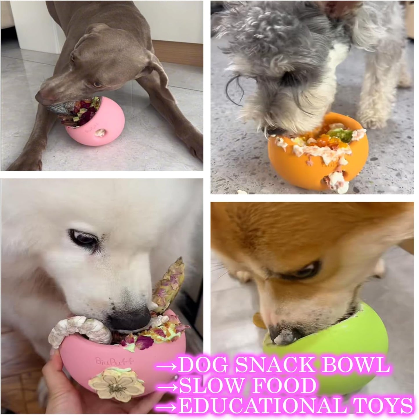 Treat Dispensing Dog Toy & Slow Feed Bowl, Interactive Puzzle Chew Toy for Anxiety Relief - Fillable for Fetch, Catch, Hold and as Frozen Lick Bowl (Peach Pink, Medium 498g)