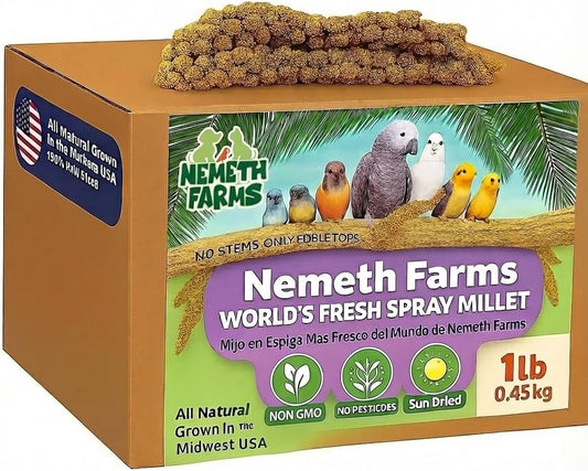 Nemeth Farms Premium Non-GMO Spray Millet Treat | Hand-Harvested Bird Snack | 100% Edible Tops | Sun-Dried Supplement for Parakeets, Cockatiels, Finches, Lovebirds, Canaries