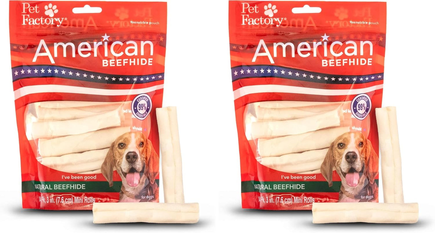 Pet Factory American Beefhide 3-3.5" Mini Rolls Dog Chew Treats - Natural Flavor, 14 Count/2 Pack