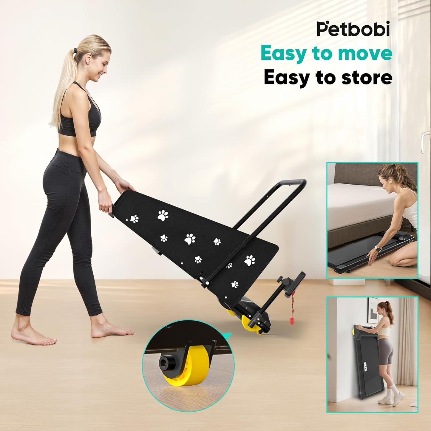 Petbobi Dog Treadmill for Small & Medium Dogs- Quiet Indoor Pet Exercise Machine with 360° Rotatable Display, Remote Control & Wheels, Heavy-Duty 265 lbs Capacity for Fitness & Weight Management