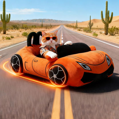 Cute Cat Beds Kitten Beds, Soft Small Dog Beds, Washable Pet Beds for Puppy and Kitty, Funny Supercar Cat Toys, 24 Inch