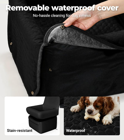 Dog Car Seat for Small Medium Dogs, Travel Pet Car Bed with Removable Waterproof Cover, Memory Foam Dog Booster Seats Up to 35 lbs, Safety Belt and Storage Pocket(Black)