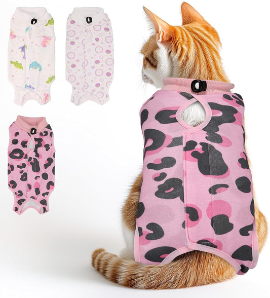 3 PCS Cat Recovery Suit for Spay Abdominal Wounds Female, Cat Onesie for Cats After Surgery, Pet Surgery Recovery Suit Kitten Onesie for Cats Anti Licking