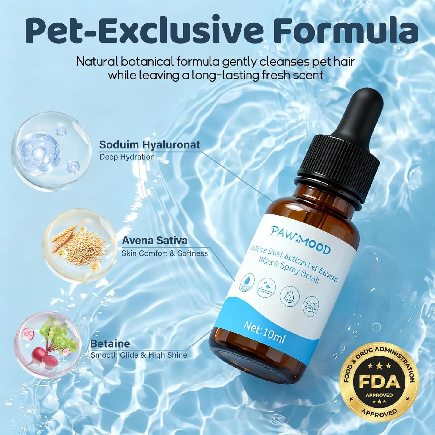 Concentrated Waterless Shampoo with Grooming Glove, No-Rinse & Lick-Safe Essence for Steam Brushes, Gentle Care for Cats/Kittens/Seniors, Manage Shedding & Freshness