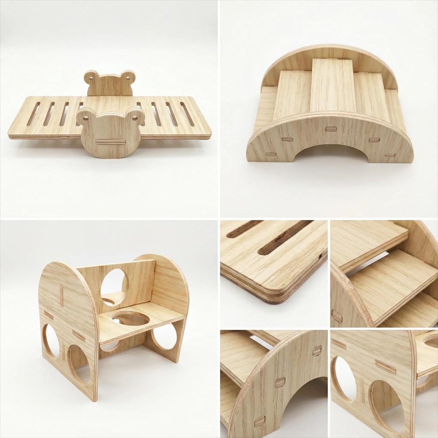 Wood Hamster Toys, Seesaw, Bridge and Hideout for Dwarf Gerbil Mouse Mice Rat Small Animals(Only for Small Hamster)