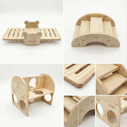 Wood Hamster Toys, Seesaw, Bridge and Hideout for Dwarf Gerbil Mouse Mice Rat Small Animals(Only for Small Hamster)