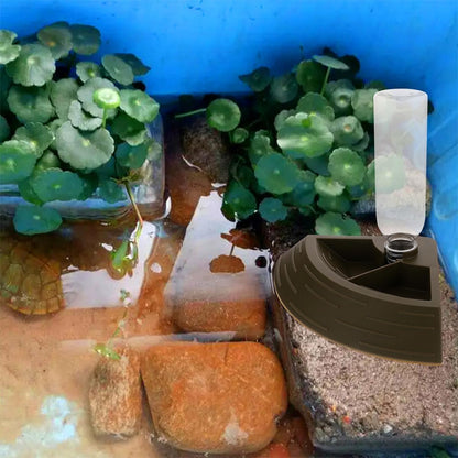 Reptile Feeding Bowl and Water Dish 2-in-1 Automatic Dispenser Small Titanium Food Dish for Turtle Frog Lizard Chameleon Terrarium Pet