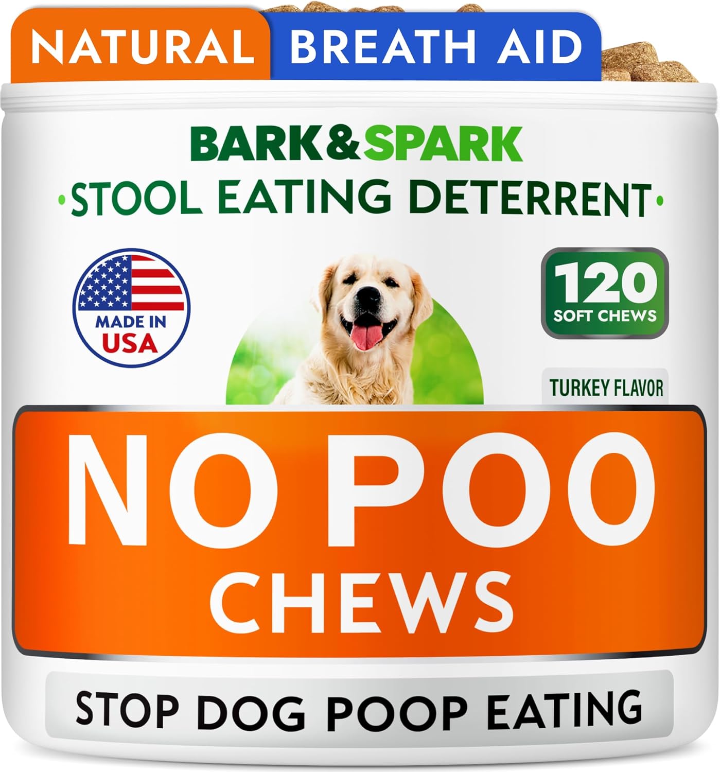No Poo Chews for Dogs - Coprophagia & Stool Eating Deterrent with Probiotics, Digestive Enzymes & Breath Aid Support - Stop Dog Poop Eating - Made in USA - 120Ct (Turkey)