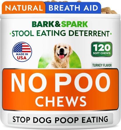 No Poo Chews for Dogs - Coprophagia & Stool Eating Deterrent with Probiotics, Digestive Enzymes & Breath Aid Support - Stop Dog Poop Eating - Made in USA - 120Ct (Turkey)