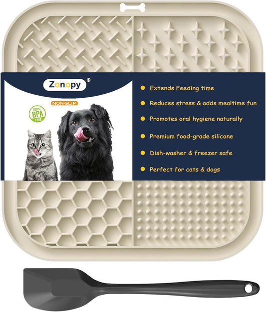Licking Mat for Dogs & Cats with Suction Cups, 1 Pack Square Dog Slow Feeder Lick Pat for Anxiety Relief and Boredom, Dog Toys to Keep Them Busy, Pets Grooming Training Bathing Mat