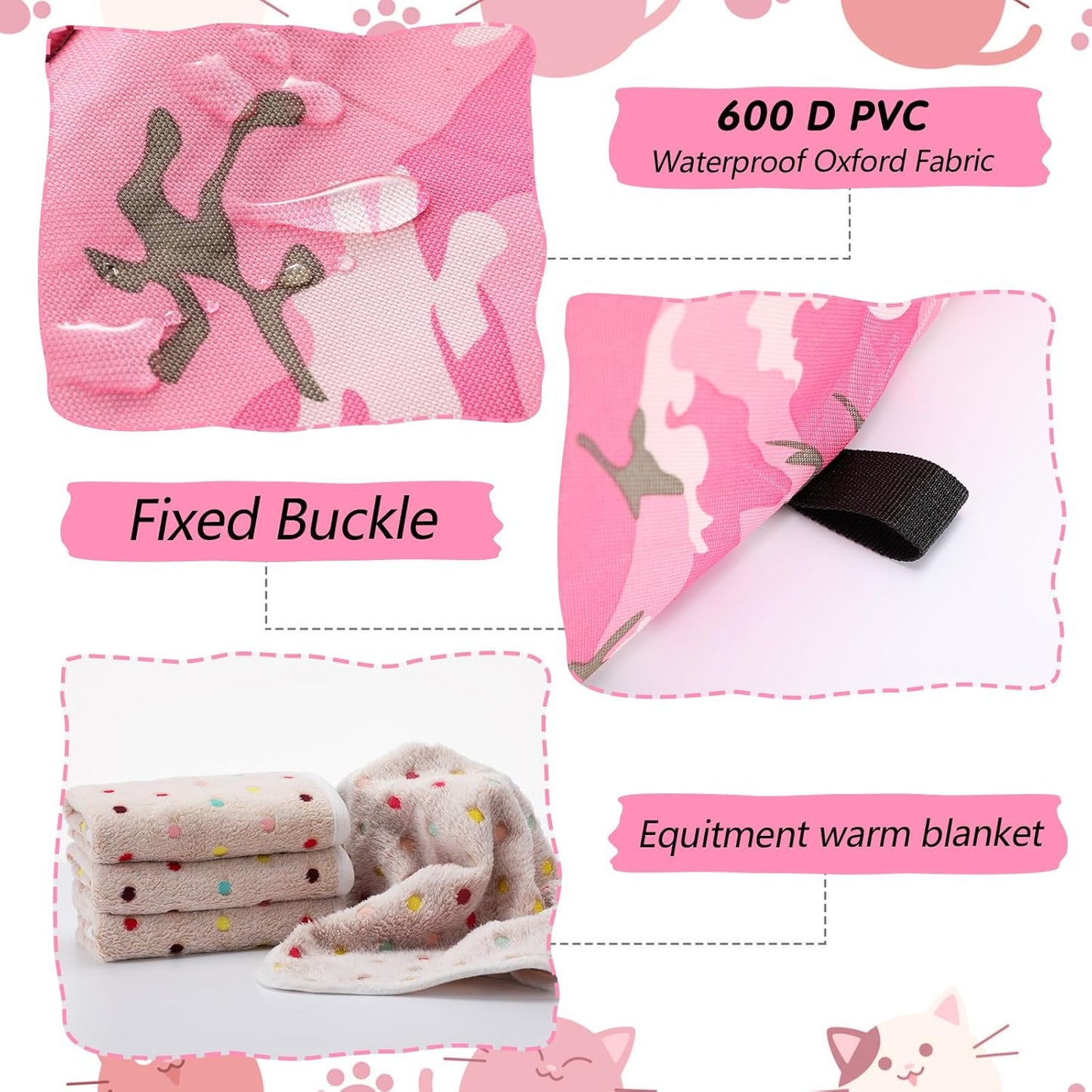 3 Set Waterproof Stray Cats Shelter Cat Houses for Outdoor Winter Warm Foldable Pet Cave with Soft Blankets Animal Tent Bed for Winter Feral Puppy Weatherproof(Style 2,Pink)