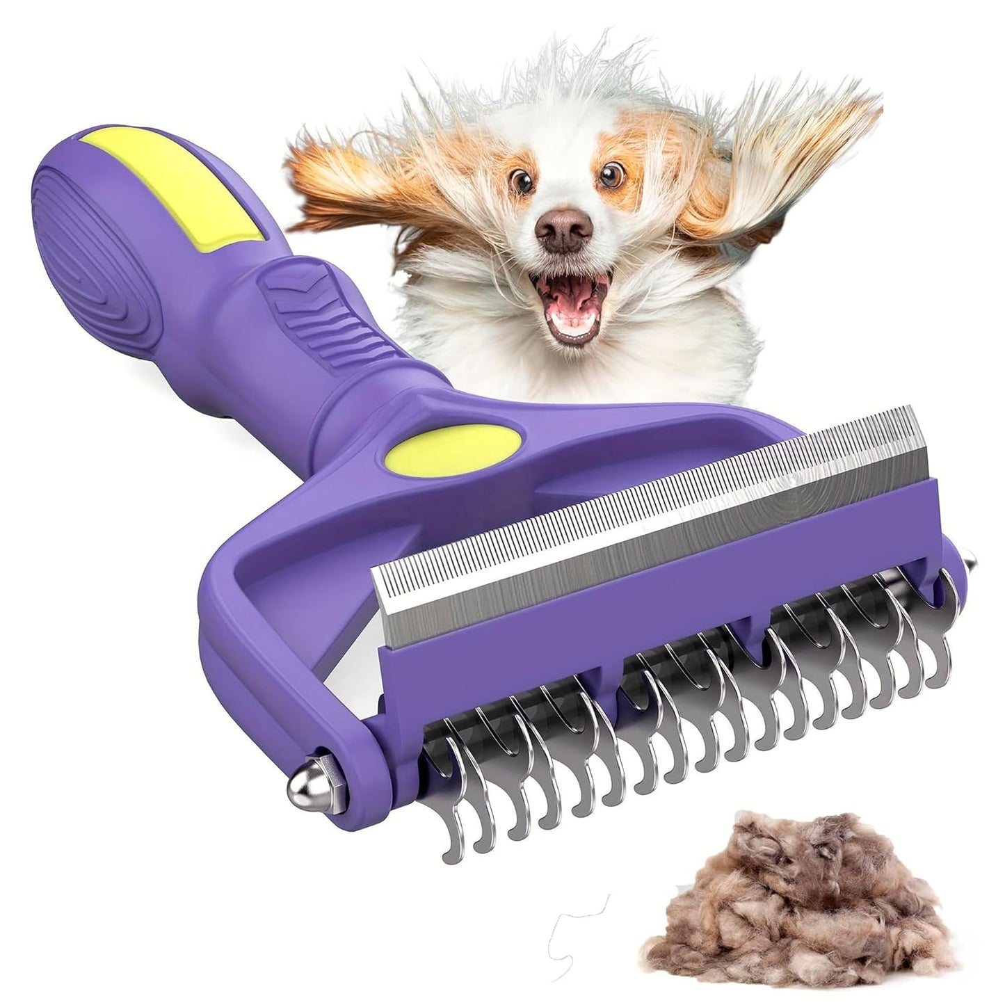 Undercoat Rake for Long-Haired Dogs and Cats, pet grooming brush with 9/17 teeth for Medium to Large Double-Coated Pets, Removes Loose Hair and Combats Shedding