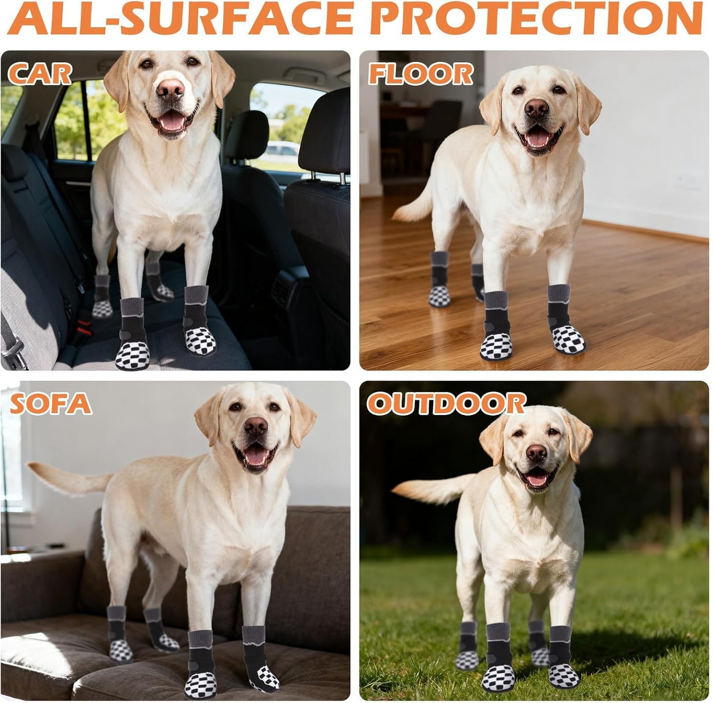 EXPAWLORER Dog Socks to Prevent Licking Paws with Grippers for Hardwood Floors Anti Slip, Reflective Dog Cold Winter Shoes Booties Boots & Paw Protectors with for Small Medium Large Senior Dogs L