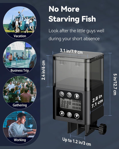 Pawfly Automatic Aquarium Feeder, USB Rechargeable 320 mL Auto Food Dispenser with Timer, Adjustable Vacation Feeder for Pellets, Granules and Powder