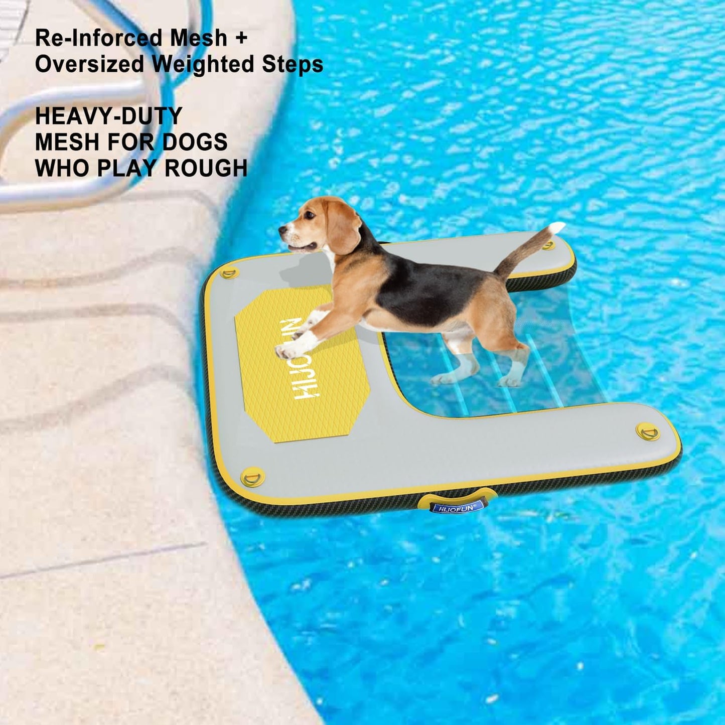 Inflatable Dog Water Ramp with Non-Slip Steps & D-Rings–220 lbs Capacity,55"x39.4"x4", Portable Floating Ladder for Pool, Boat, Lake – Yellow